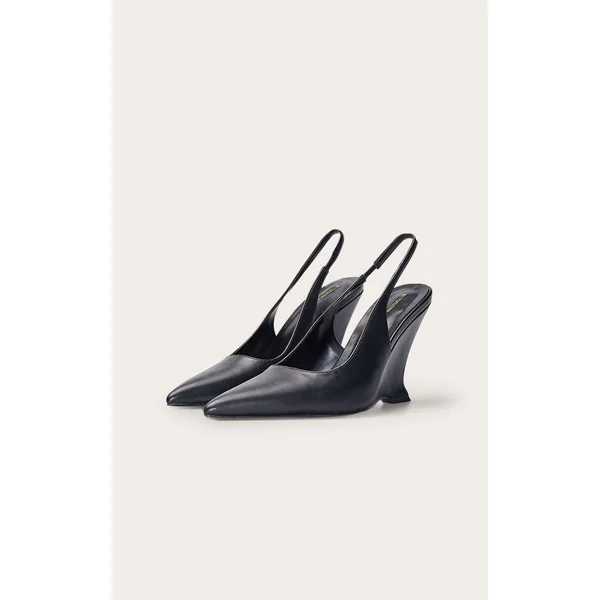 Noir Mule Compensée À Bride Arrière
