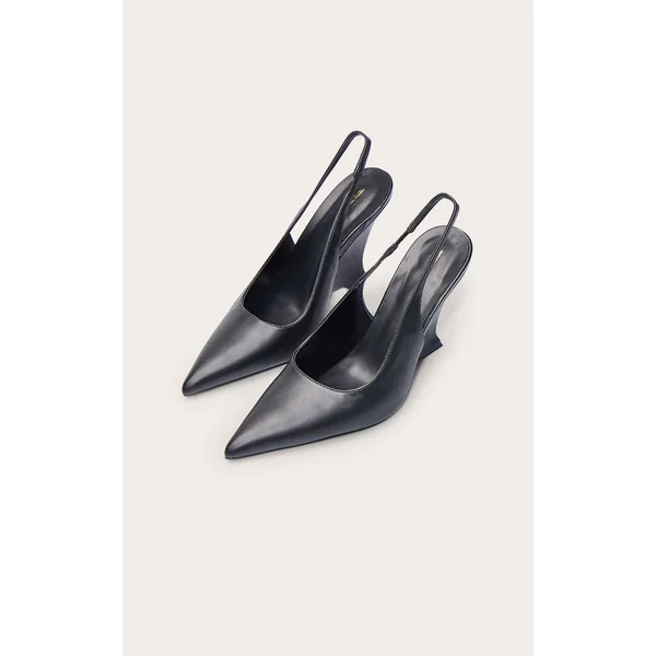 Noir Mule Compensée À Bride Arrière