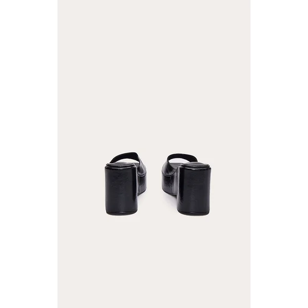Noir Mules Compensées Vernies Plissées