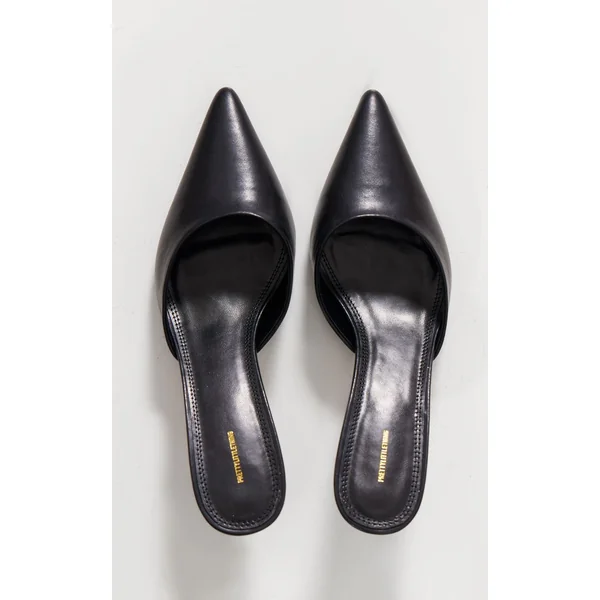 Noir Mules À Bout Pointu Et Petit Talon En Synthétiquecuir