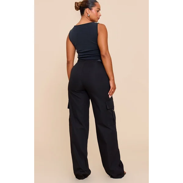 Noir Pantalon Cargo Taille Haute Jambes Larges Avec Boucles Shape