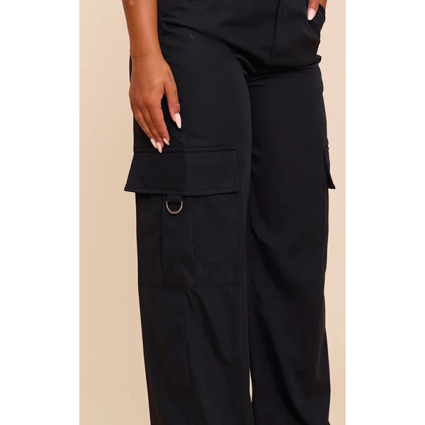 Noir Pantalon Cargo Taille Haute Jambes Larges Avec Boucles Shape