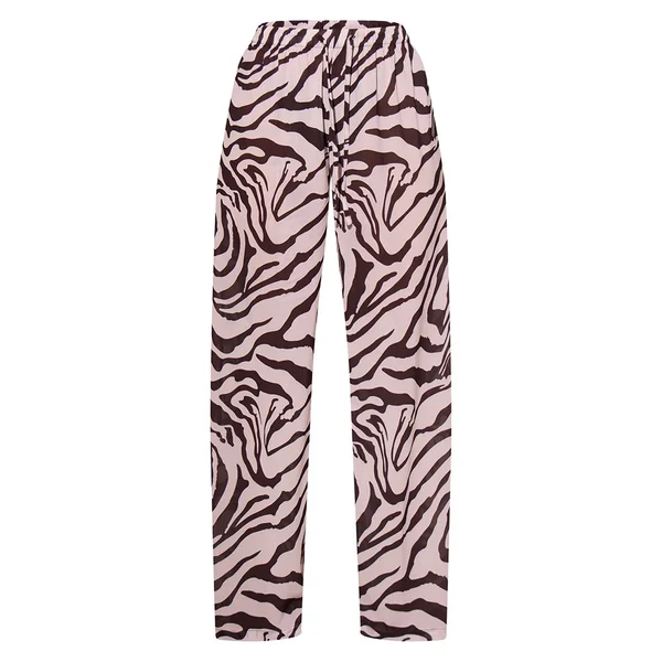 Noir Pantalon De Plage Droit À Imprimé Zèbre