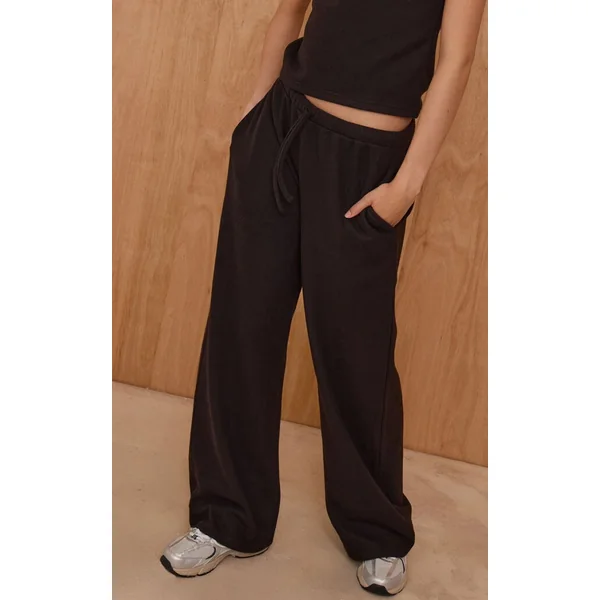 Noir Pantalon Droit En Maille Côtelée