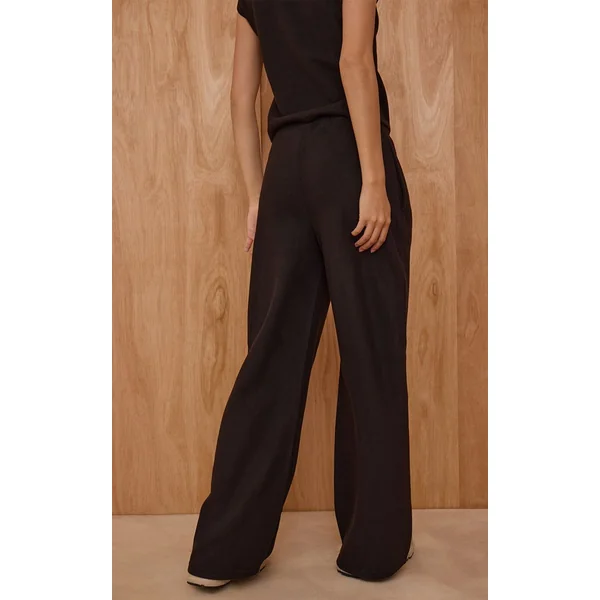 Noir Pantalon Droit En Maille Côtelée
