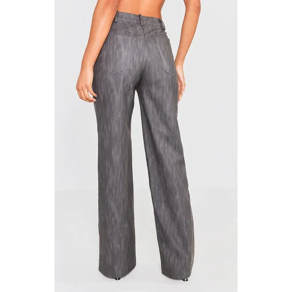 Noir Pantalon Droit En Synthétiquecuir Délavé Avec Ceinture