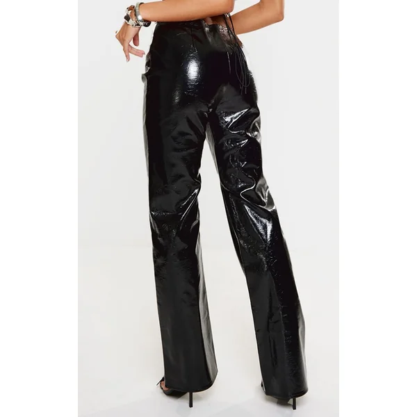 Noir Pantalon En Synthétique Brillant