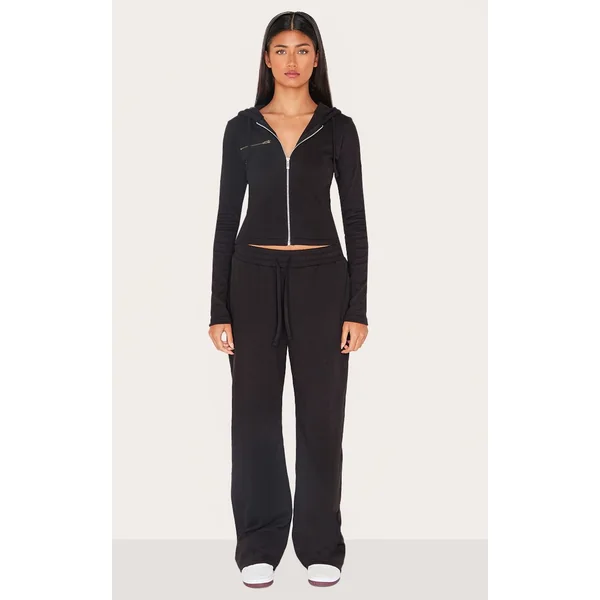 Noir Pantalon Large Côtelé Taille Basse