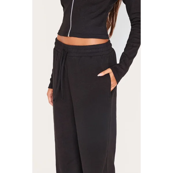 Noir Pantalon Large Côtelé Taille Basse