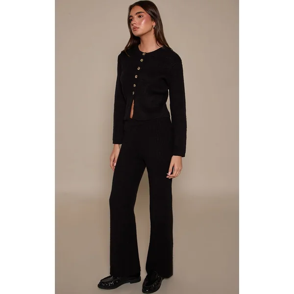 Noir Pantalon Large En Maille Brossée