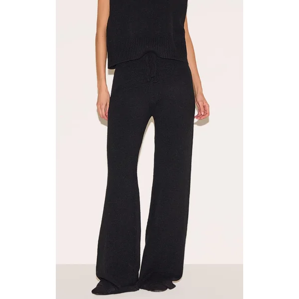 Noir Pantalon Large En Maille Douce Chiné