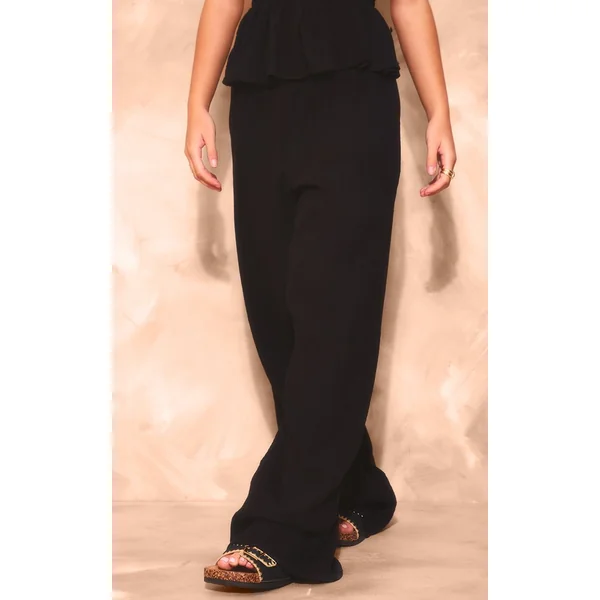 Noir Pantalon Large Taille Basse En Gaze De Coton