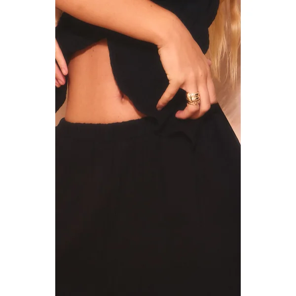 Noir Pantalon Large Taille Basse En Gaze De Coton
