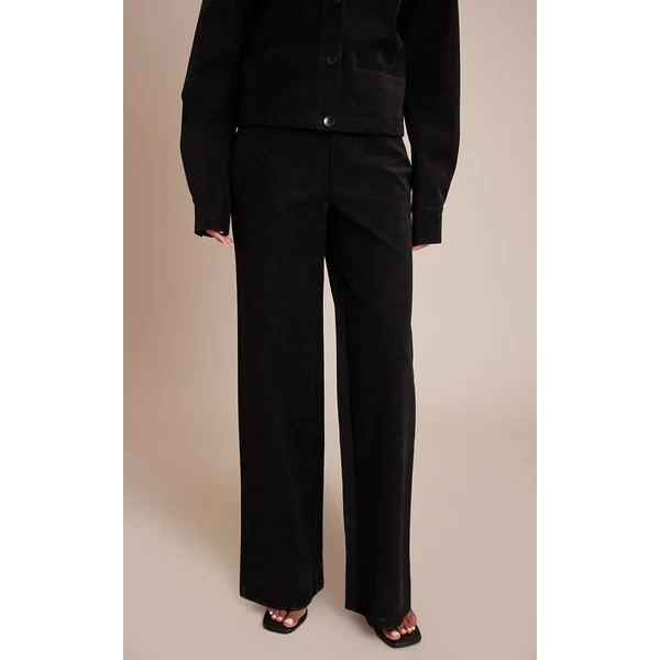 Noir Pantalon Large Taille Haute En Synthétique Effet Délavé - Ensemble Coordonné