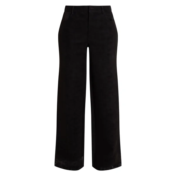 Noir Pantalon Large Taille Haute En Synthétique Effet Délavé - Ensemble Coordonné