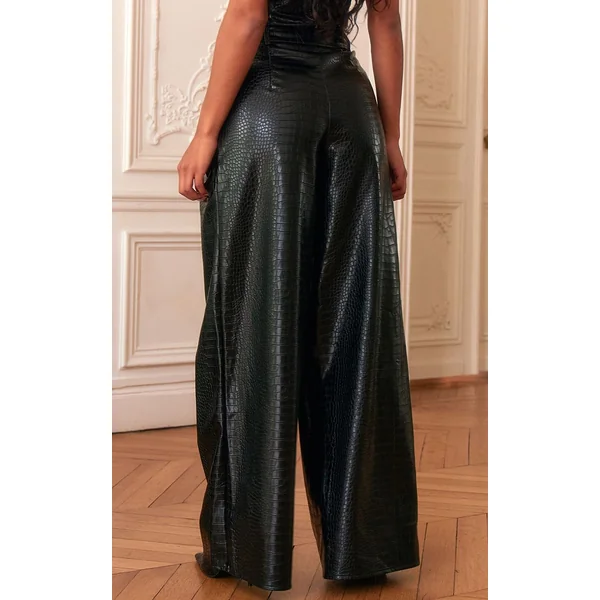 Noir Pantalon Large Tailleur En Synthétiquecuir Effet Croco Plt Label