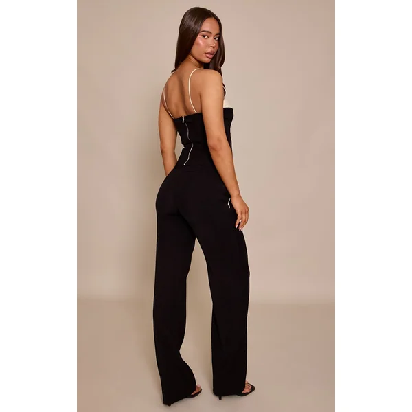Noir Pantalon Large Tailleur Tissé