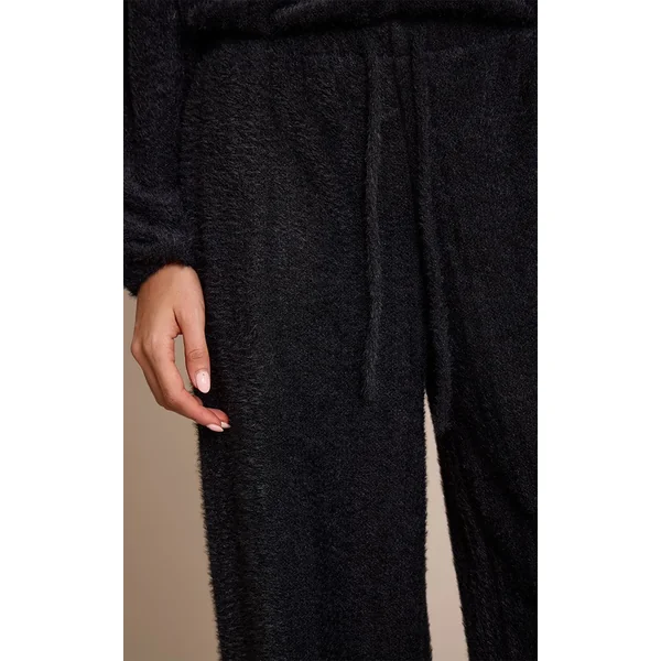 Noir Pantalon Large Texturé À Cordon De Serrage Ensemble Coordonné