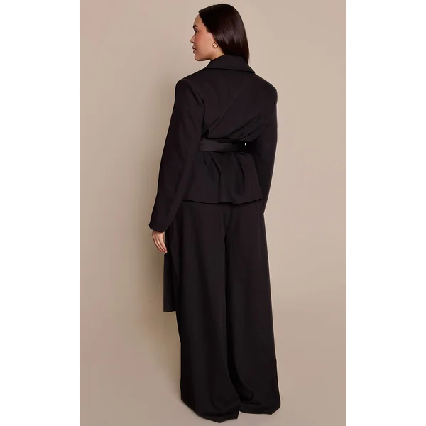 Noir Pantalon Large Tissé Grande Taille Ensemble Coordonné