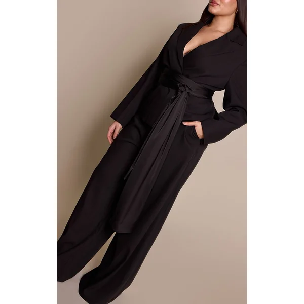 Noir Pantalon Large Tissé Grande Taille Ensemble Coordonné