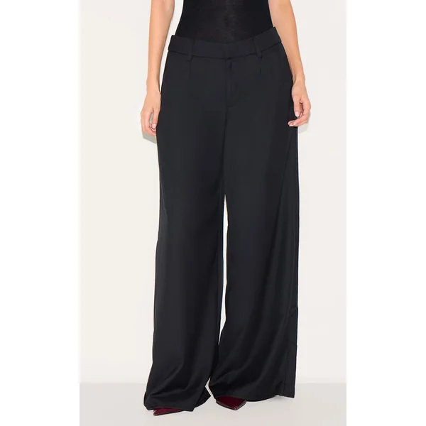 Noir Pantalon Large Tissé À Double Pli