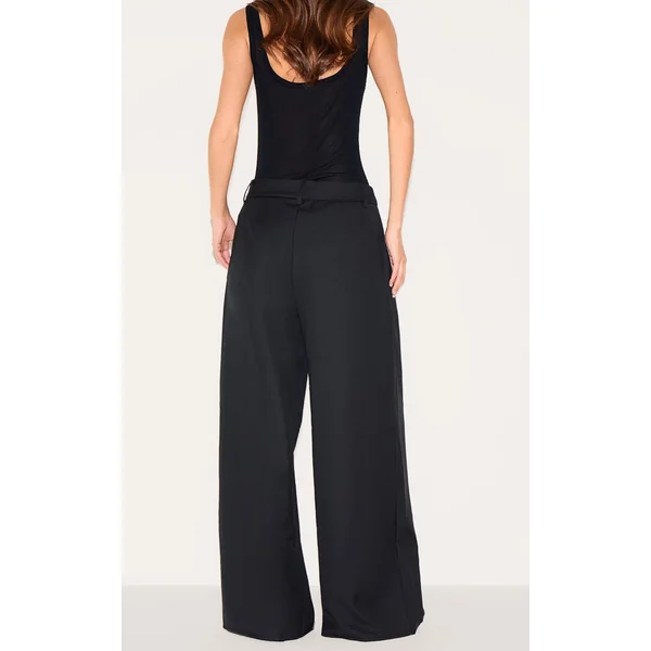 Noir Pantalon Large Tissé À Double Pli