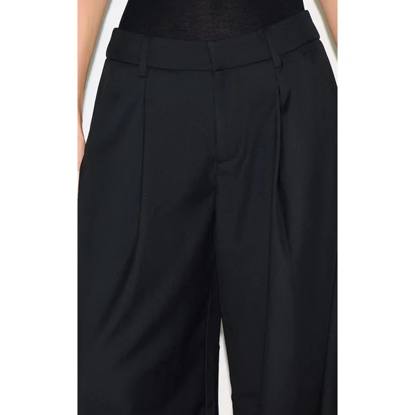 Noir Pantalon Large Tissé À Double Pli