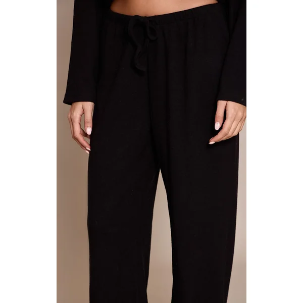 Noir Pantalon Large À Cordon En Maille Côtelée Brossée Ensemble Coordonné