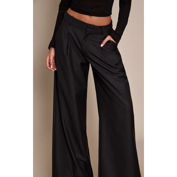Noir Pantalon Large À Double Pli Tissé Pour Grande Taille