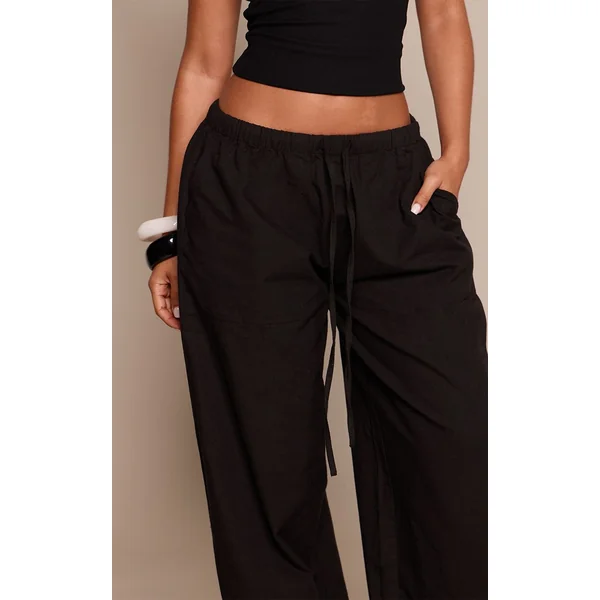 Noir Pantalon Petite En Lin Avec Taille À Cordon Coulissant