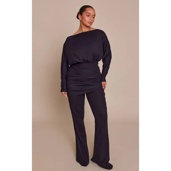 Noir Pantalon Shape À Devant Croisé En Tissu Doux Au Toucher