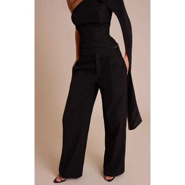 Noir Pantalon Tailleur Tissé Avec Détails De Coutures