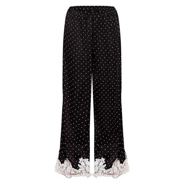 Noir Pantalon À Pois En Satin Avec Ourlet En Dentelle
