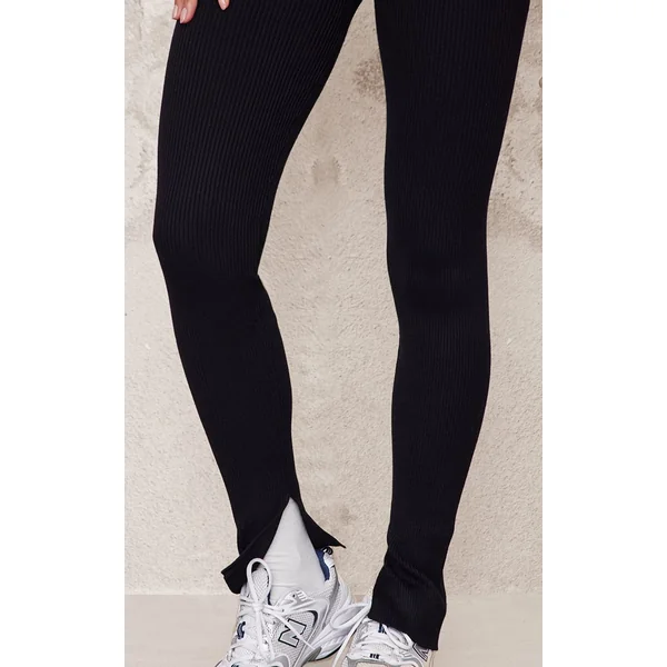 Noir Pantalon Évasé En Maille À Ourlet Fendu