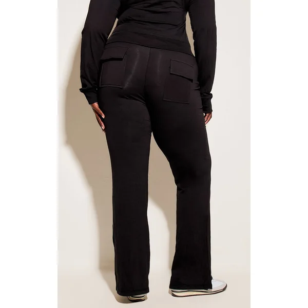Noir Pantalon Évasé Skinny Taille Basse Basique Grande Taille Ensemble