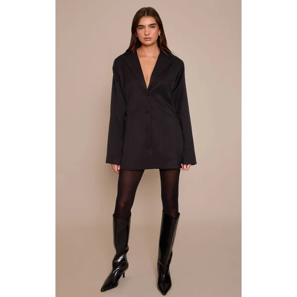 Noir Robe Blazer Dos Nu À Col Drapé En Tissu Tissé