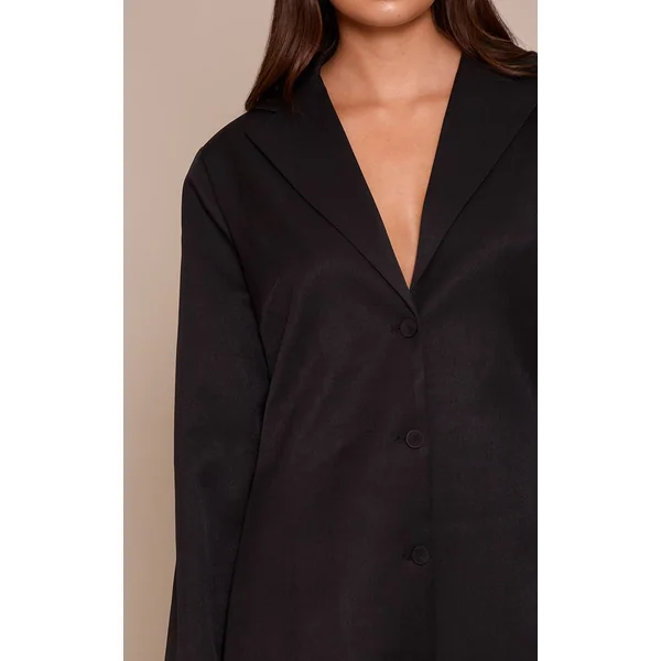 Noir Robe Blazer Dos Nu À Col Drapé En Tissu Tissé