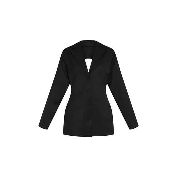 Noir Robe Blazer Dos Nu À Col Drapé En Tissu Tissé