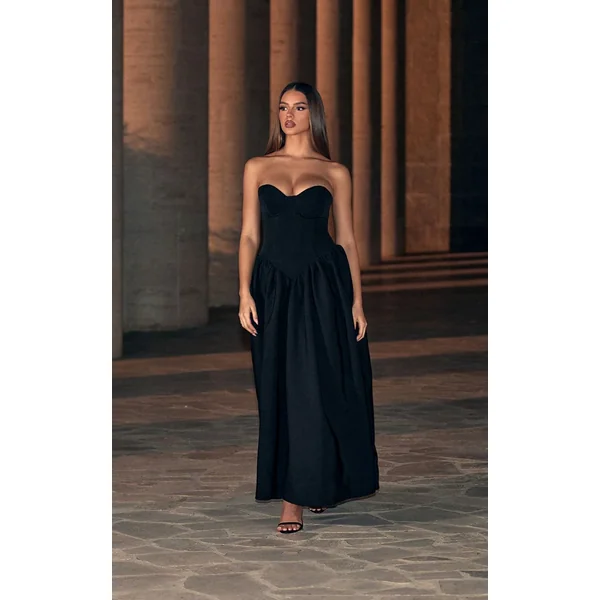 Noir Robe Corset Midi Premium Avec Armatures
