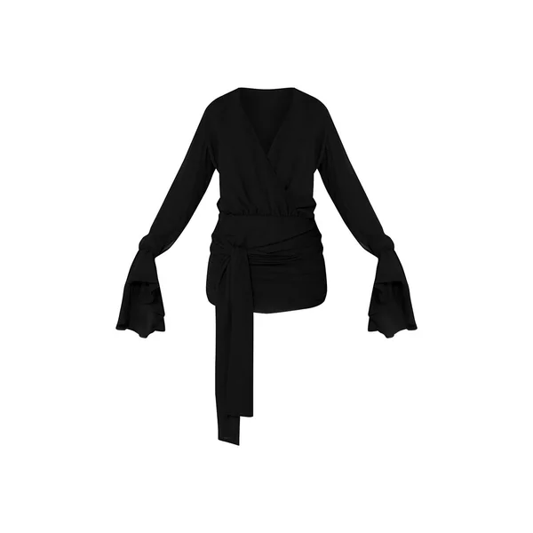 Noir Robe Courte En Mousseline À Manches Exagérées