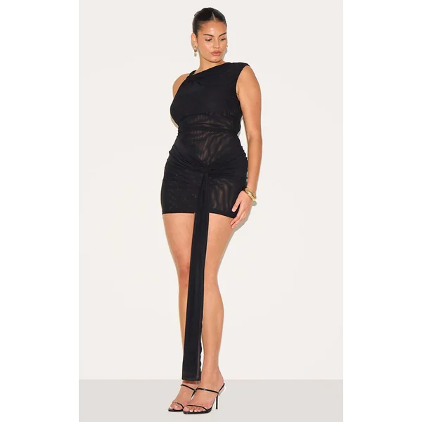 Noir Robe Courte Grande Taille En Double Maille Avec Détail Torsadé