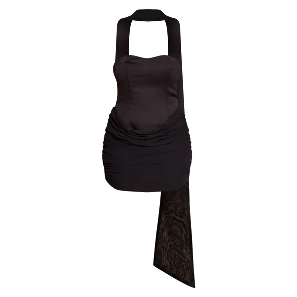 Noir Robe Courte Moulante Avec Détail Foulard Drapé