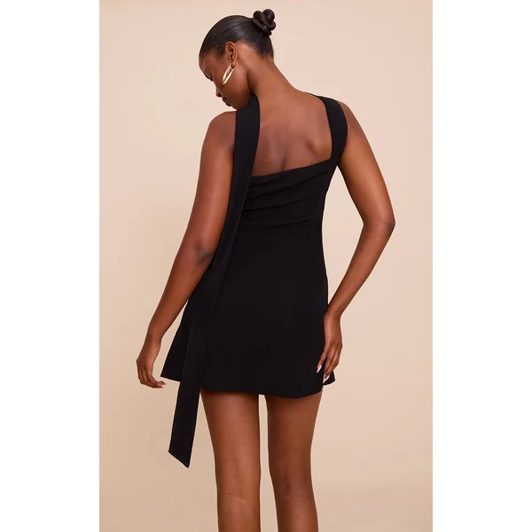 Noir Robe Droite Bandeau À Détail Foulard Tissé