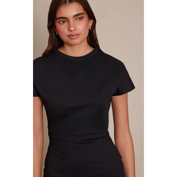 Noir Robe Droite Col Bateau Taille Cintrée