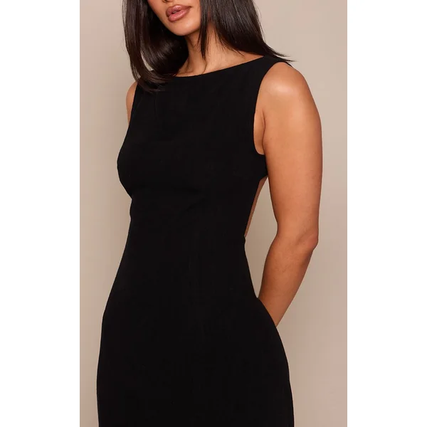 Noir Robe Droite Dos Nu Effet Lin Petite