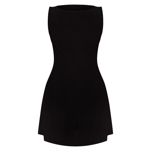 Noir Robe Droite Dos Nu Effet Lin Petite