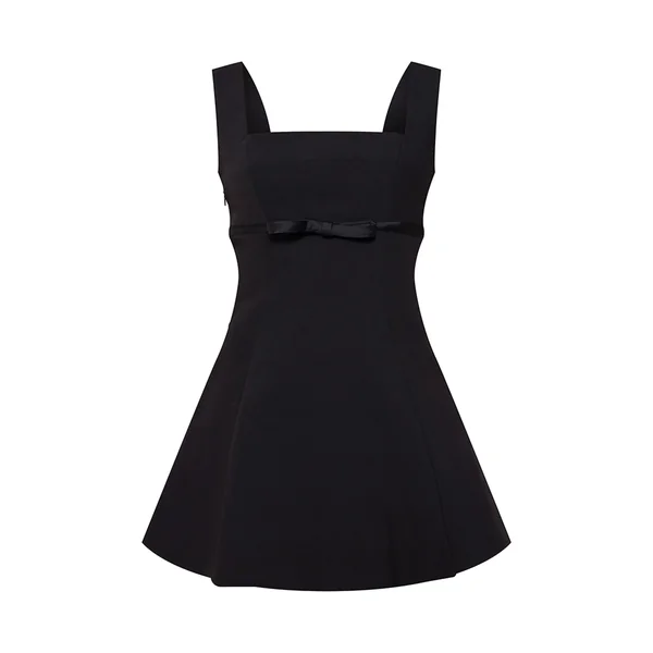 Noir Robe Droite Premium En Tissu Tissé Avec Détail Ceinture