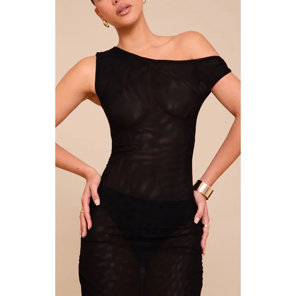 Noir Robe Longue Asymétrique En Maille Double Épaisseur