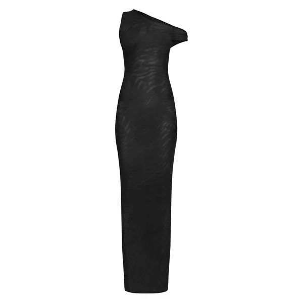 Noir Robe Longue Asymétrique En Maille Double Épaisseur