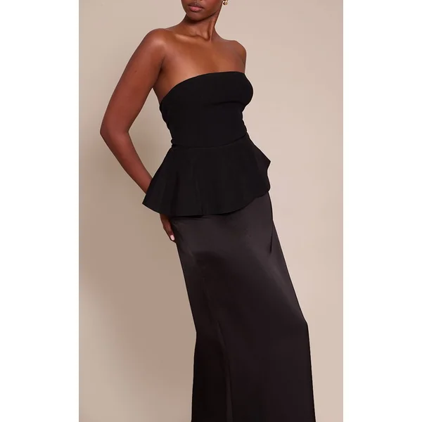 Noir Robe Longue Cintrée À Basque